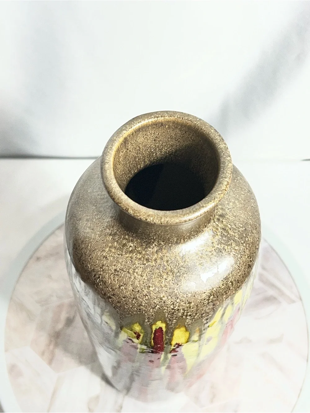 Pier 1 Drip Glaze Floor Vase Metallic Red Gold Brown Decorative Ceramic Vase